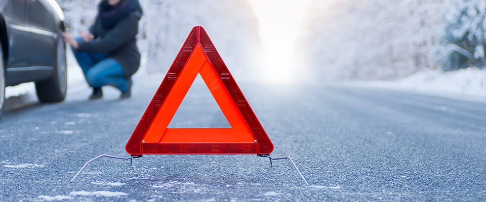 Reflective triangle on the road