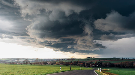 Storm clouds over pastures