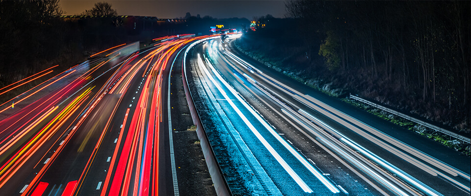 Time lapse of UK motorway at night