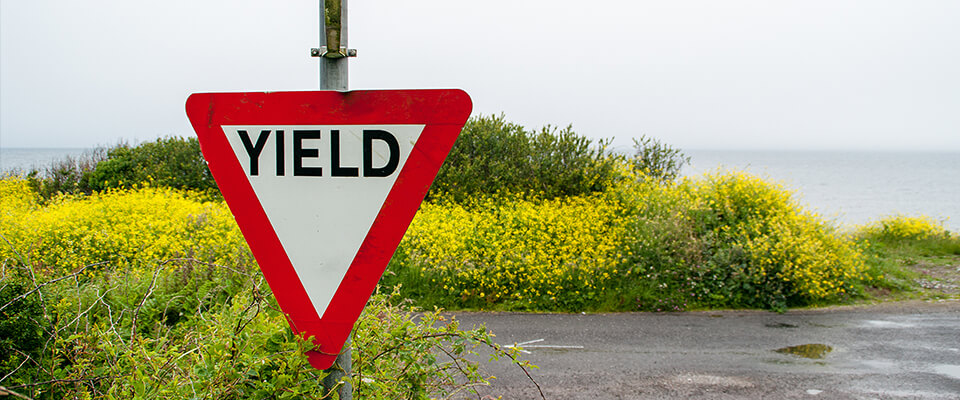Yield sign on quiet country road
